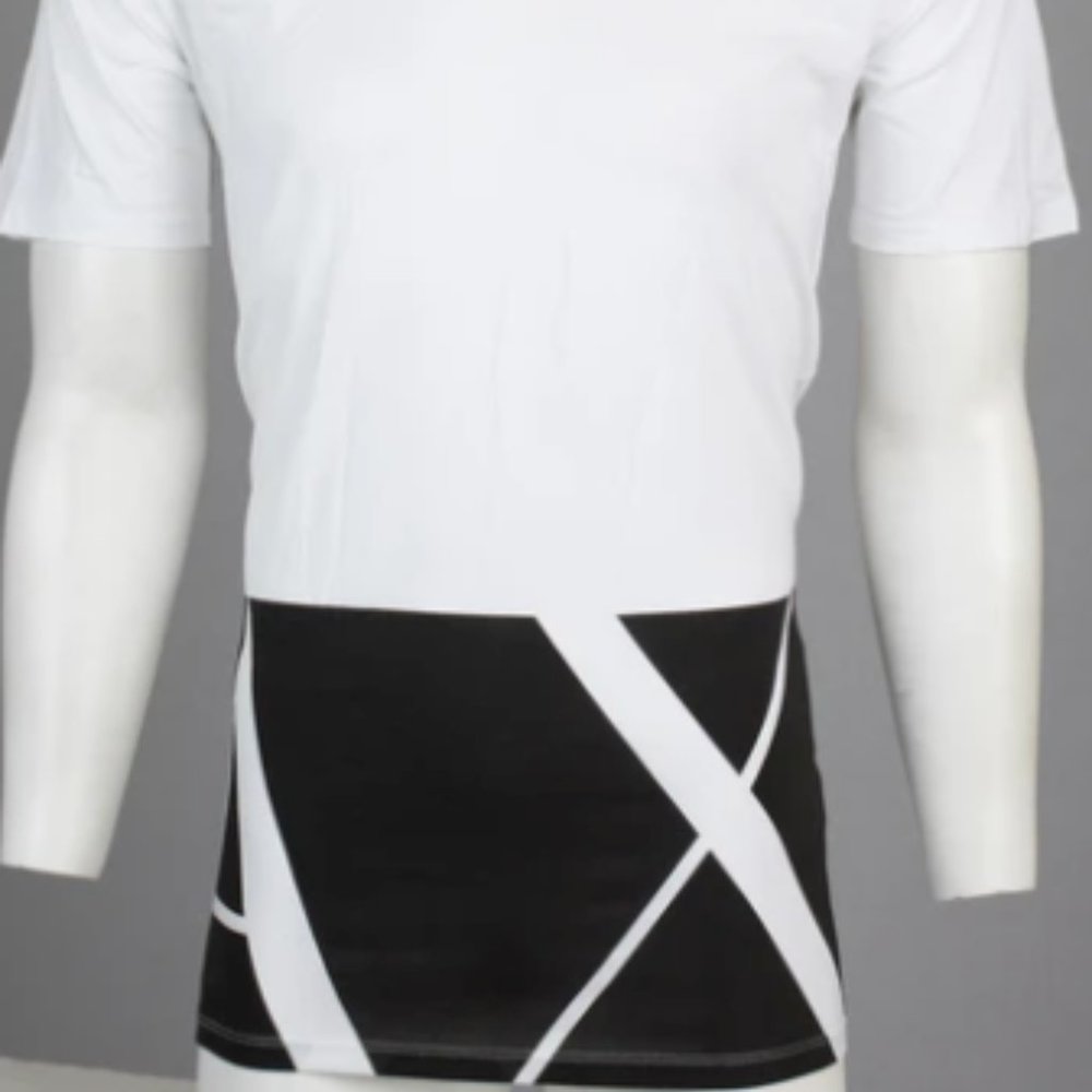 ARMANI EXCHANGE Mens Short Sleeve HEM PRINT V-neck T-Shirt (White)